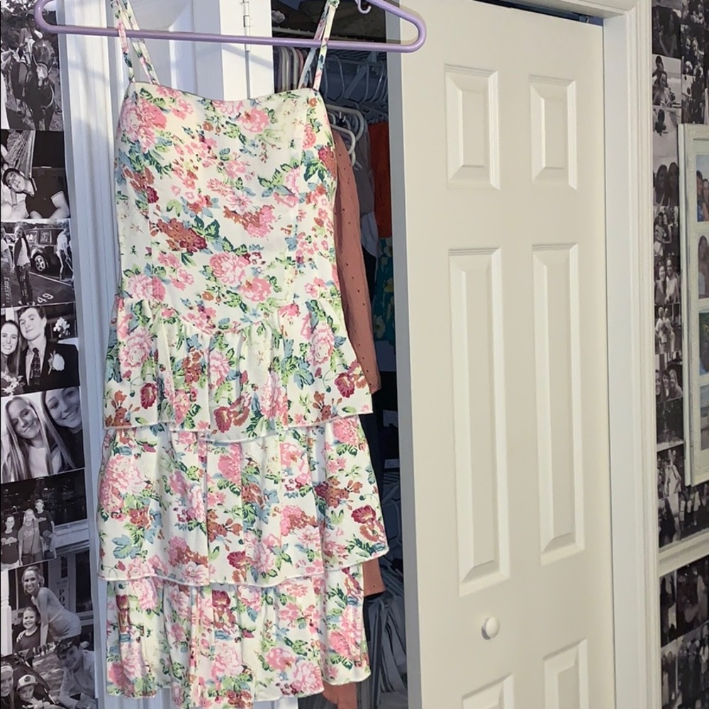 Flower ruffled spaghetti strap mini dress